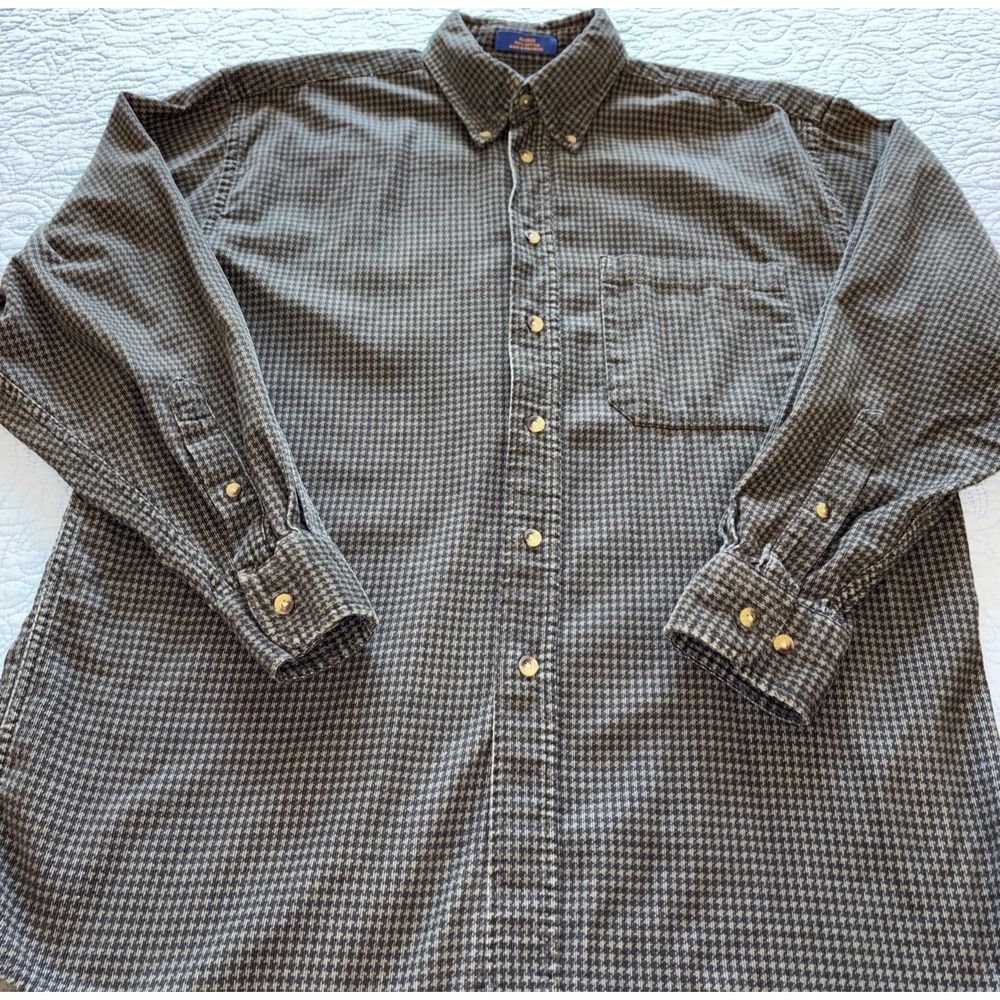 Pendleton Mens M Button Down Shirt Dark Green Houndstooth Preppy